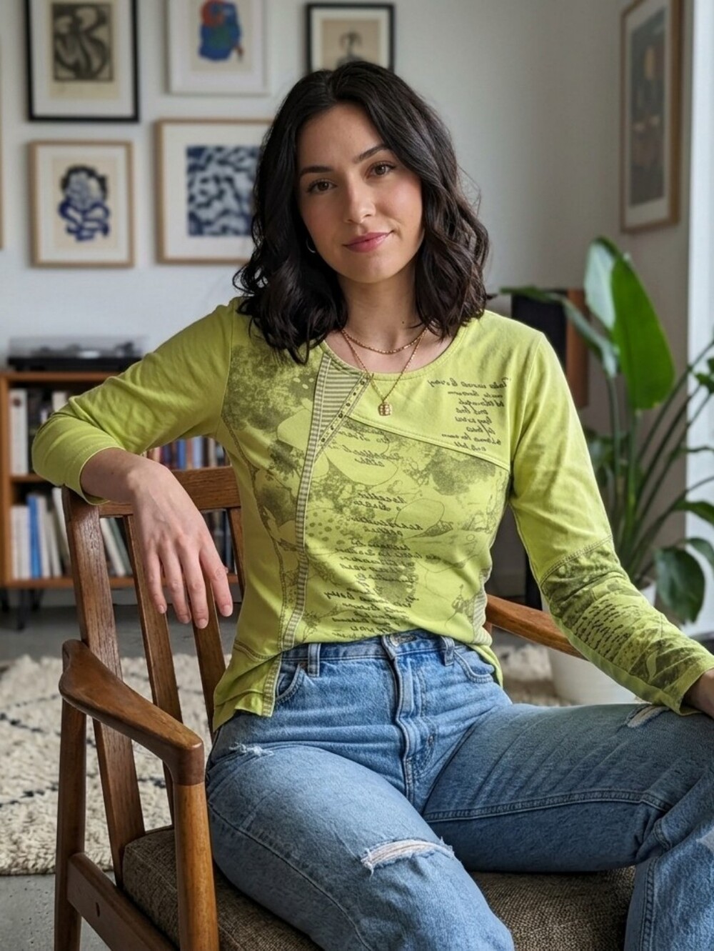 MAT🍋Lime 100%COTTON Graphic WITH METAL STUDS&SPARKLE Long Sleeve Tee Sz L
